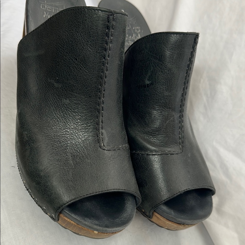 Dansko Limited Edition Sage Wedge Black Leather, made in Brazil, Sz 40